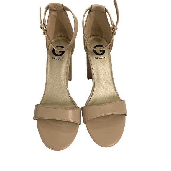 G by Guess Women's Size 8 Nude Patent Leather high Heel  Ankle Strap Sandals - Picture 1 of 7